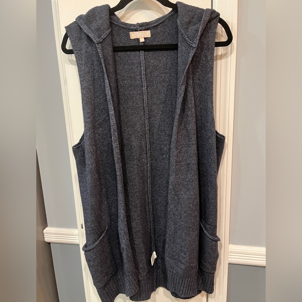 Benedetta B Long Hooded Open Front Cardigan Blue made in Italy